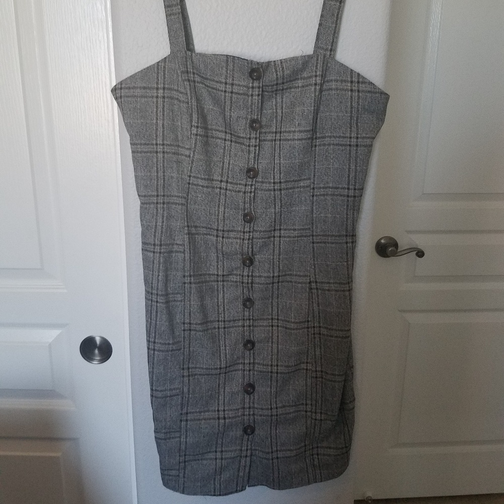Cage button plaid dress with thin straps